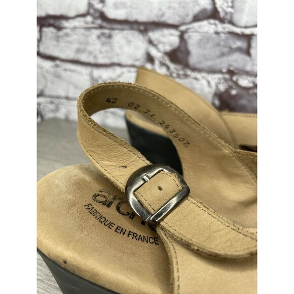 ARCHE Tan Brown Nubuck Leather Peep Toe Slingback Wedge Women’s Sz 42EU/11M US - Picture 12 of 16